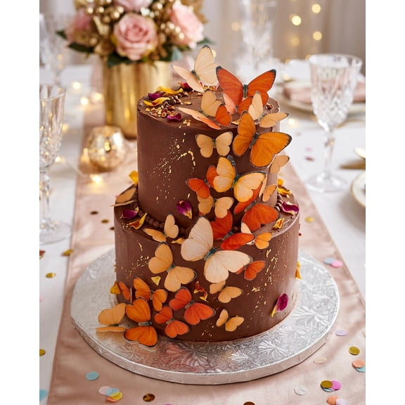 Anglesit Pre-Cut Beautiful Gradient Orange Mixed Size Butterflies Edible Rice Wafer Paper Cupcake Toppers Cake Decorations Birthday Wedding Party Celebration (Orange)