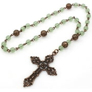 Anglican Prayer Beads/Rosary, Episcopal Cross In Antique Copper And Mint Glass Beads