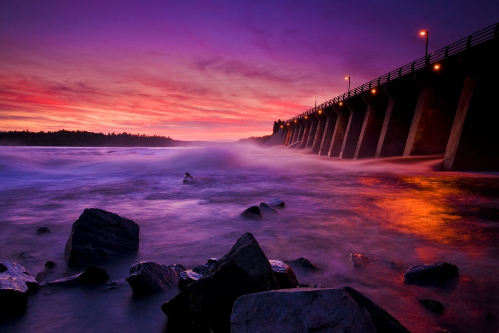 Anglier Dam At Sunset Temiscamingue Quebec Canvas Art - Mathieu Dupuis Design Pics (17 x 11)