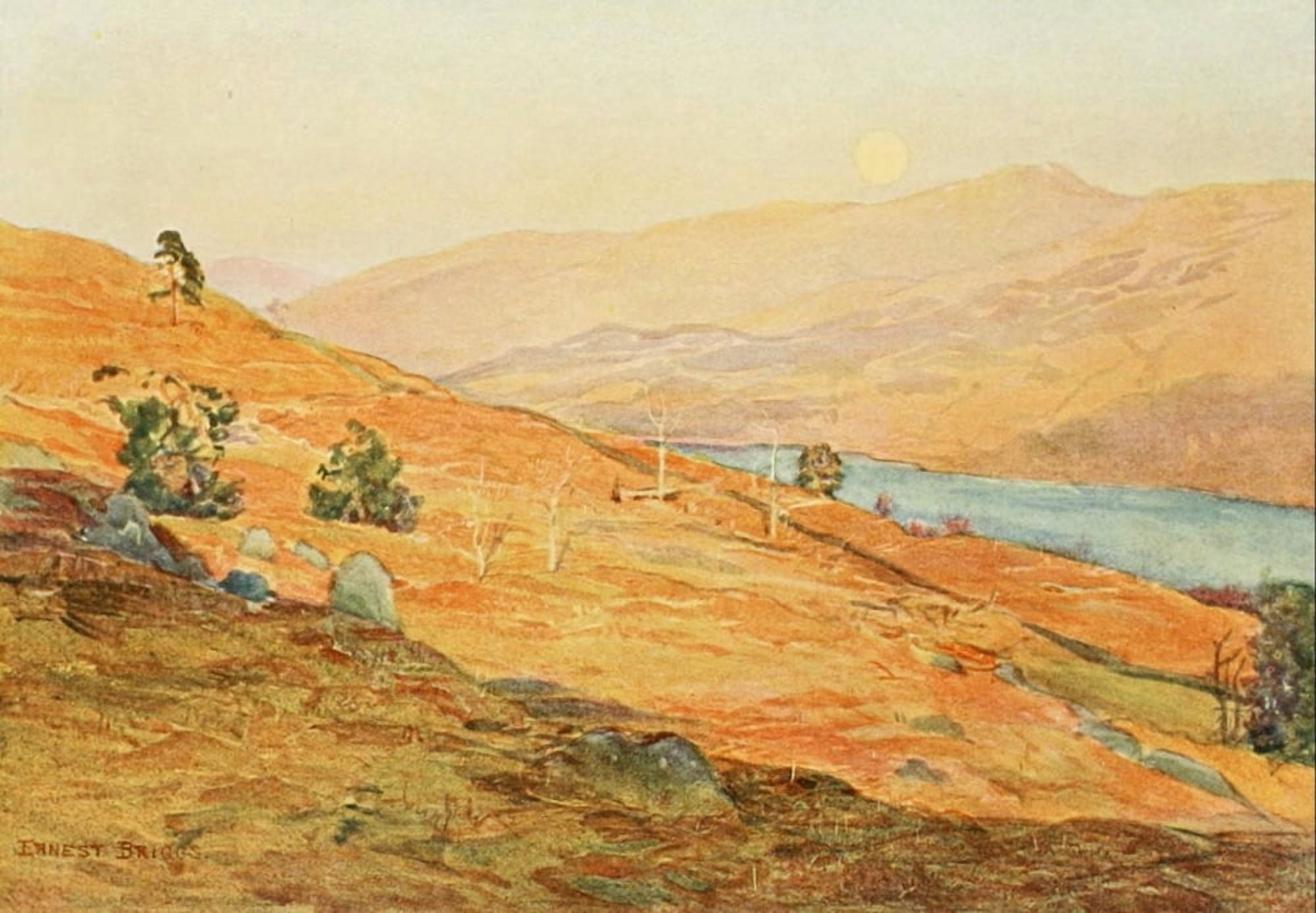Angling & Art in Scotland 1908 April evening on Loch Tay side Canvas Art - Ernest Briggs (24 x 36)