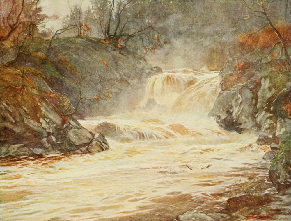 Angling & Art in Scotland 1908 Falls of Lochay in flood Canvas Art - Ernest Briggs (24 x 36)