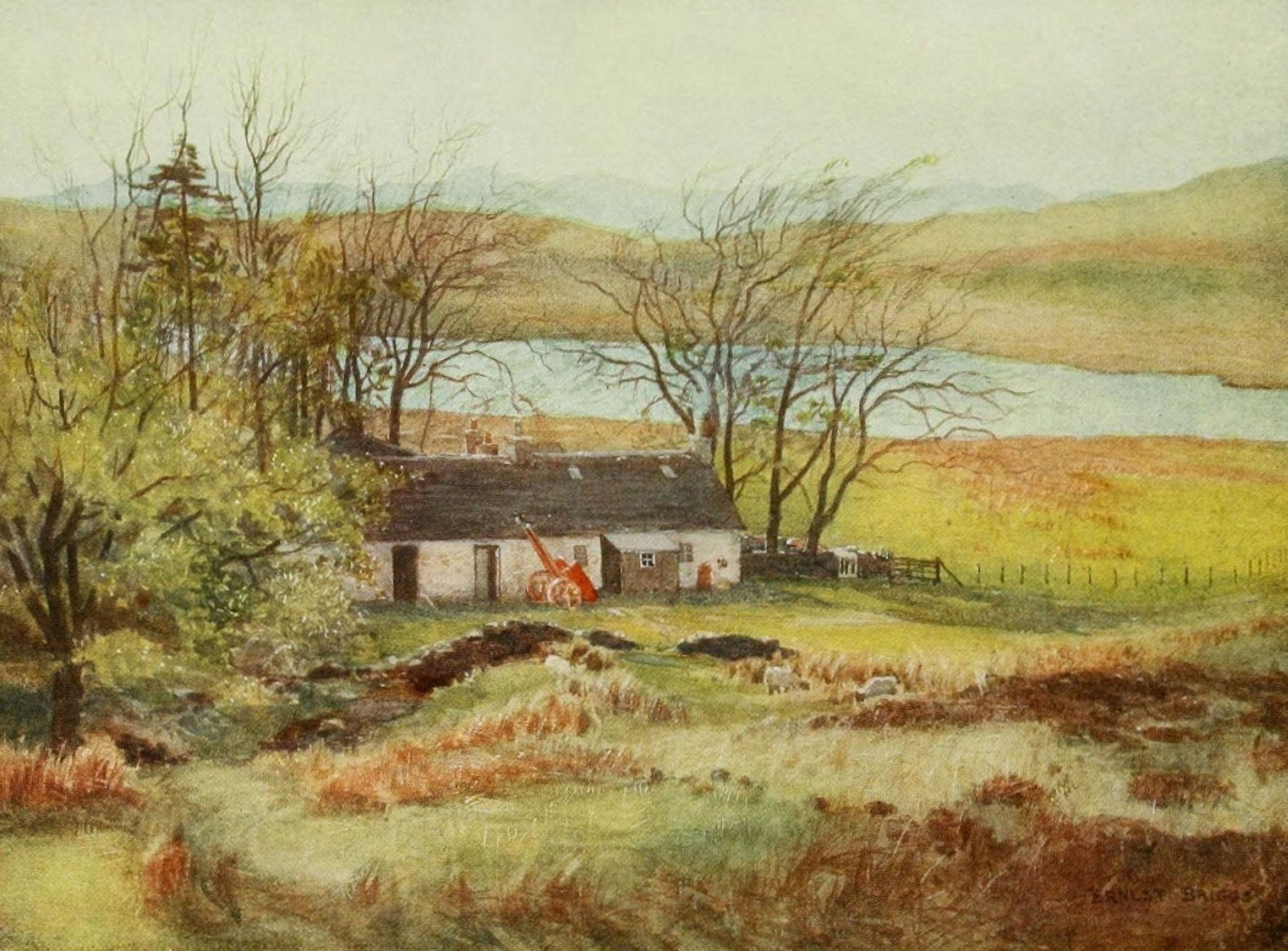 Angling & Art in Scotland 1908 Keepers cottage at Loch Wee Canvas Art - Ernest Briggs (18 x 24)