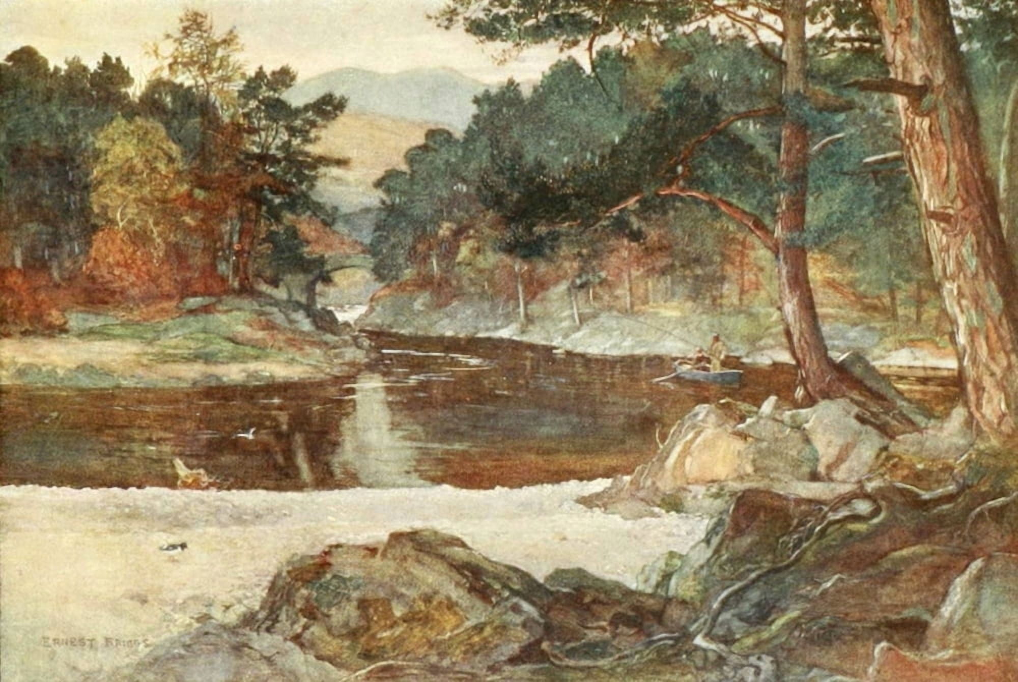 Angling & Art in Scotland 1908 River Tummel at Pitlochry Canvas Art - Ernest Briggs (24 x 36)