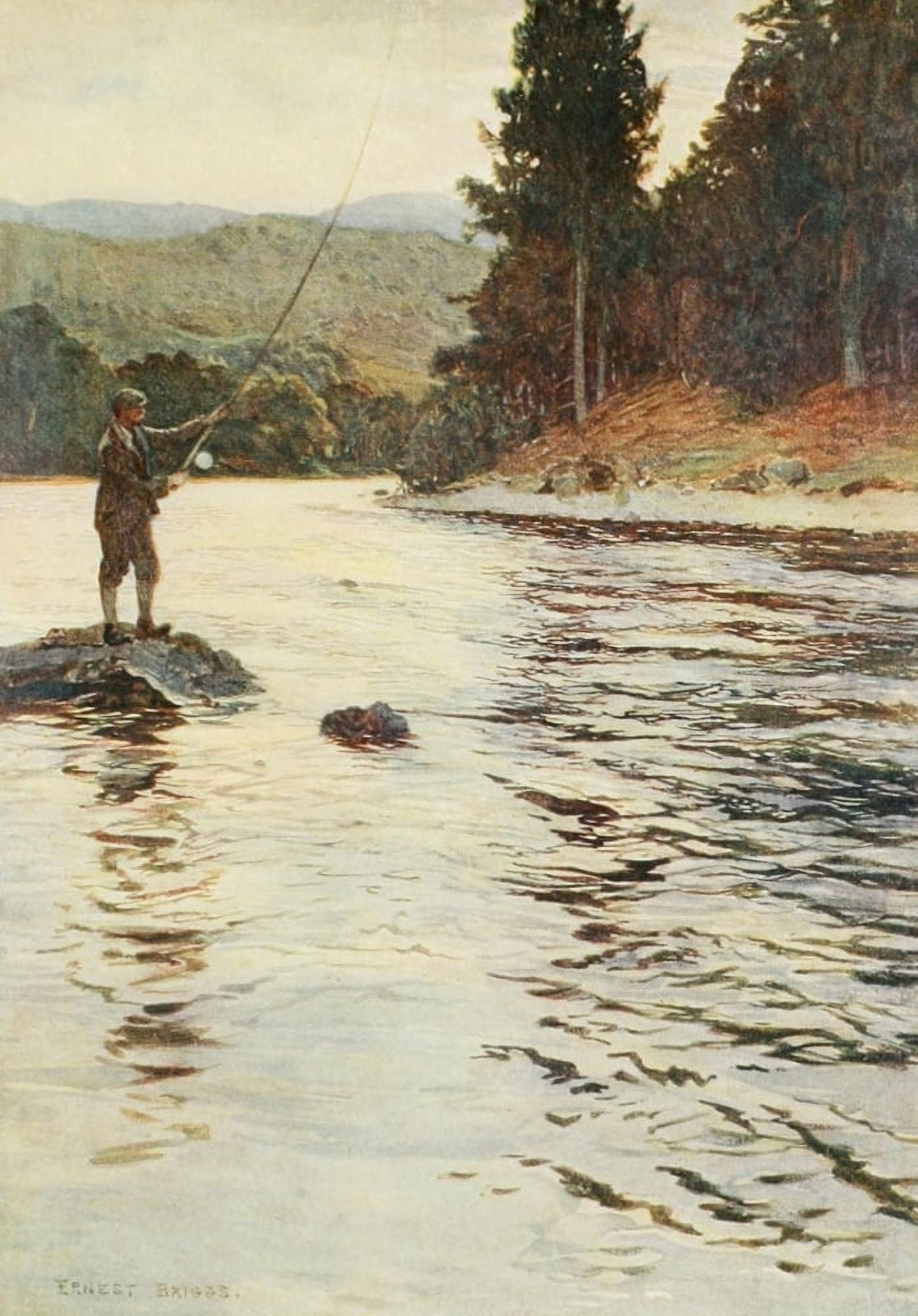 Angling & Art in Scotland 1908 Salmon-fishing on Faskally Water Canvas Art - Ernest Briggs (18 x 24)
