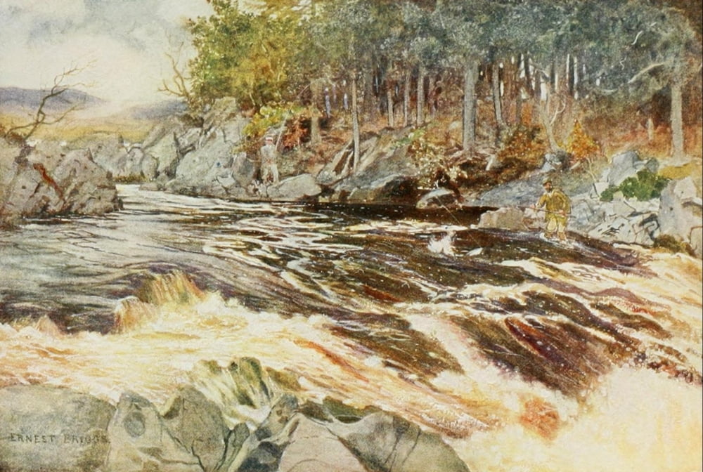Angling & Art in Scotland 1908 Salmon-fishing on the Ken Canvas Art - Ernest Briggs (18 x 24)