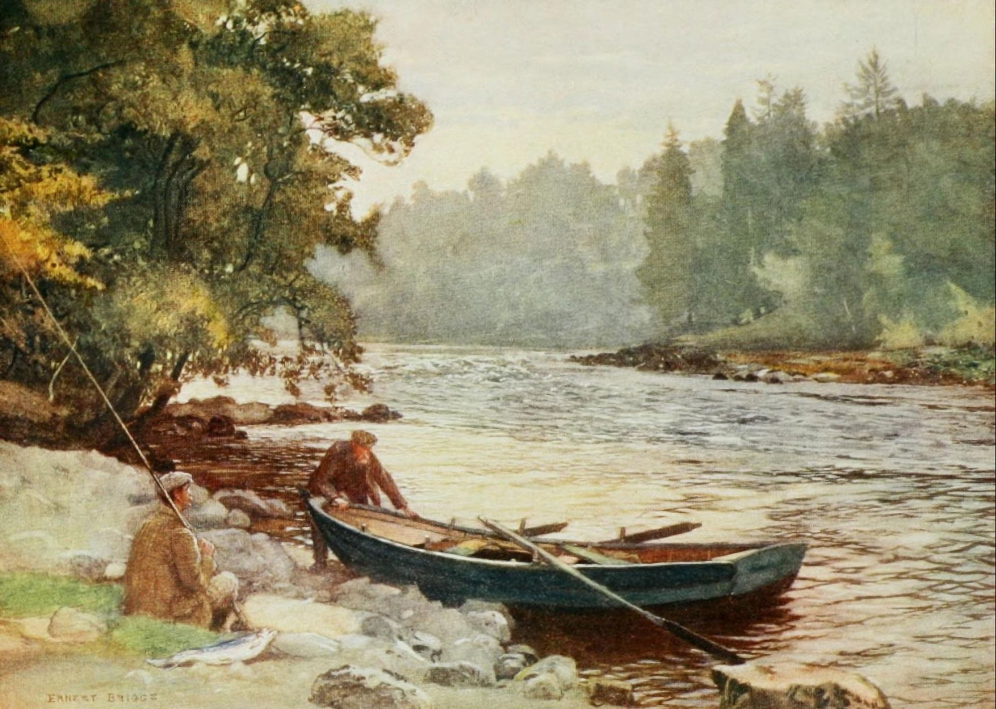 Angling & Art in Scotland 1908 Tay below Stobhall Canvas Art - Ernest Briggs (24 x 36)