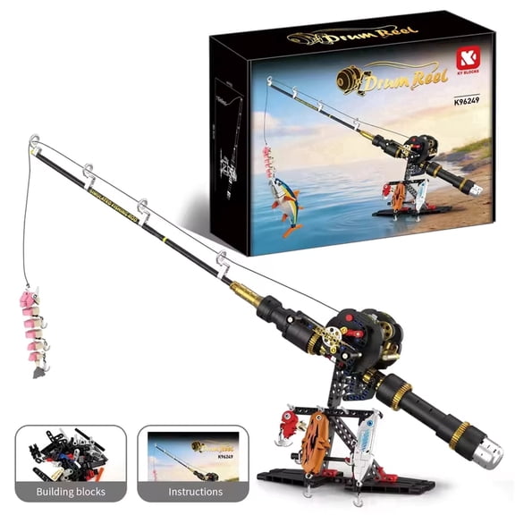 Ankedo Angling Baitcasting Reel Fishing Rod Building Block Set, STEM Building Toys, Collectible, 589 Pieces