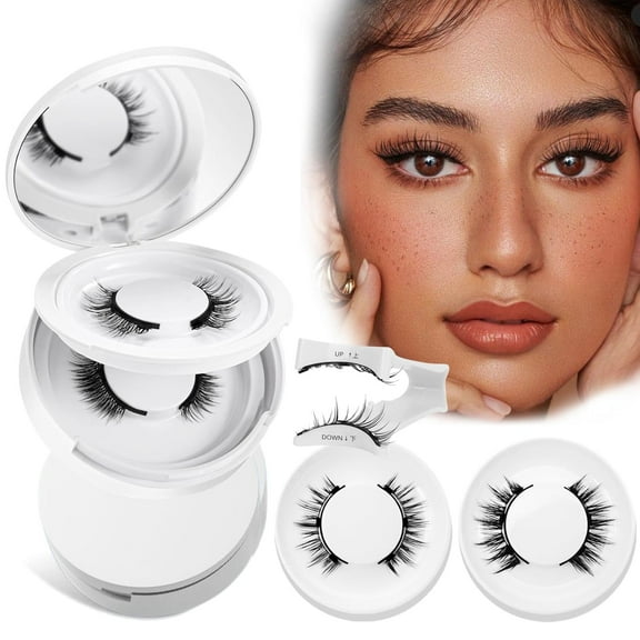 Anglink Magnetic Eyelashes with Applicator, 2 Pairs Reusable No-Glue Cat Eye Lashes, Natural Look Magnetic Lashes Kit, Easy to Wear & Remove (Sunflower+Natual)