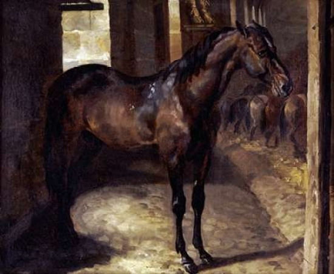Anglo-Arabian Stallion In The Imperial Stables at Versailles Canvas Art - Theodore Gericault (24 x 30)