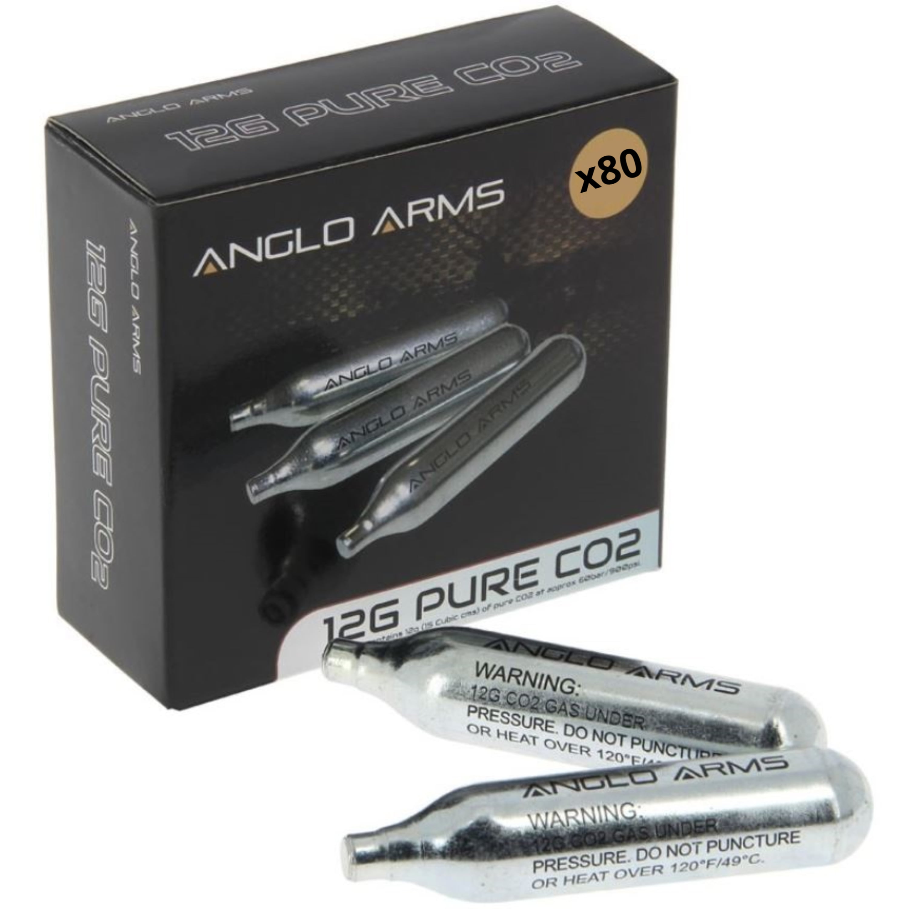 Anglo Arms Packs 12g Co2 Gas Capsule Cartridge Air Rifle Pistol Gun Airgun Pack of 80