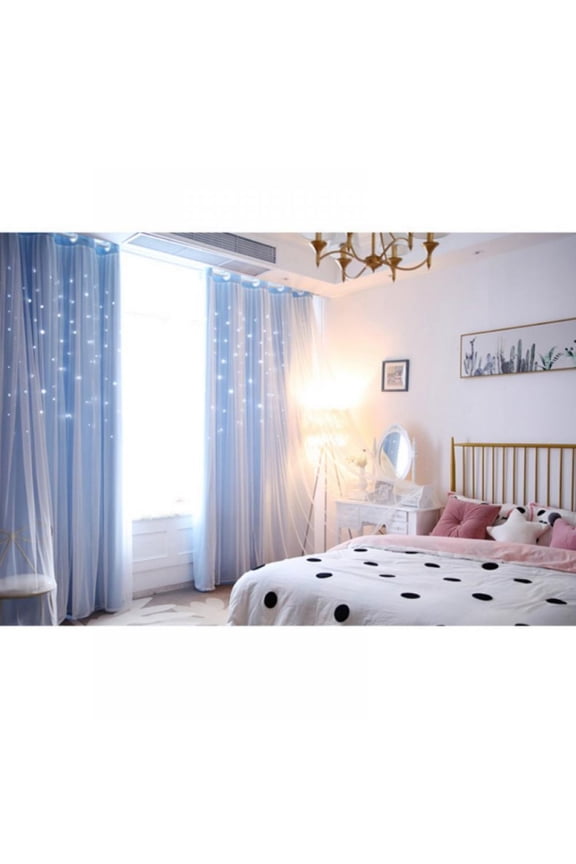 Double-Layered Lace Voile Curtain Sheer Blackout Draperies with Tie-Backs for Girls Bedroom Living Room