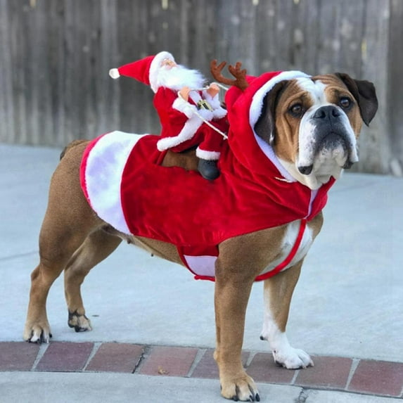 Angmile Santa Christmas Dog Costumes, Santa Claus Riding on Pet Suit Dressing up Clothing for Small Large Dogs Cats Clothes Pet Outfit