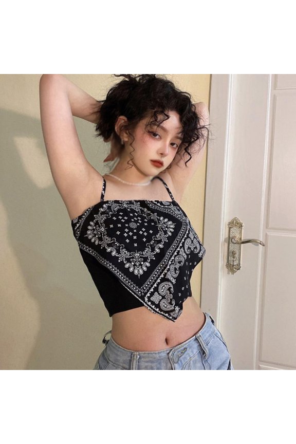 Women's Tribal Print Spaghetti Strap Tie Back Bandana Cami Crop Top