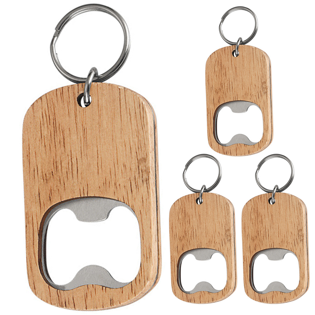 Angoily 4pcs Beer Bottle Openers Manual Wine Bottle Opener Wood Keychain Wine Bottle Openers