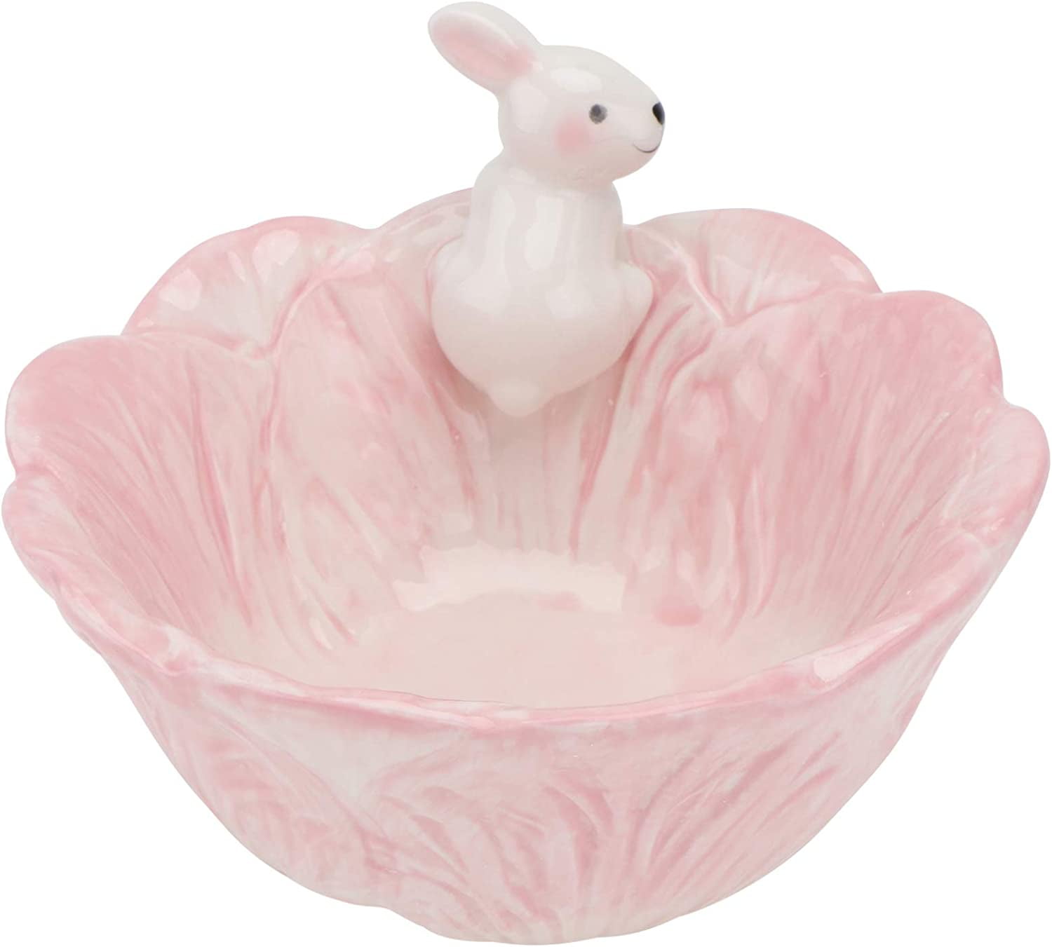 Angoily Easter Bunny Candy Bowl Ceramic Easter Rabbit Candy Dish Cabbage Shaped Fruit Salad Dessert Bowl Snack Serving Bowl Easter Rabbit Home Decoration (Pink)