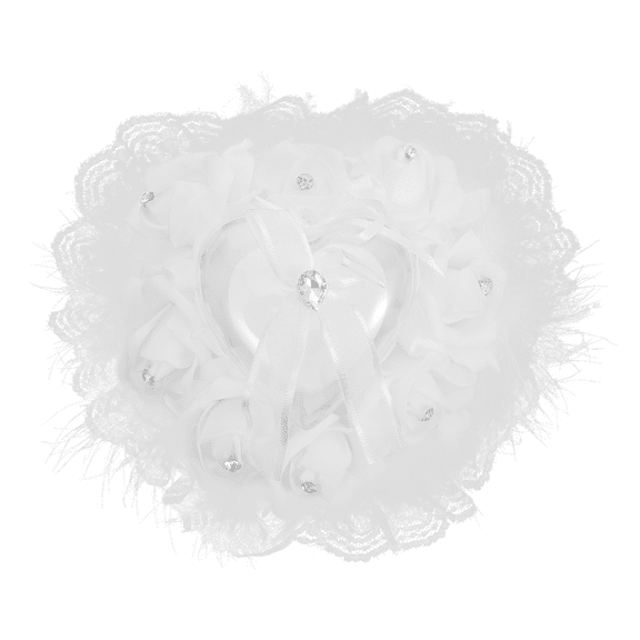 Angoily Wedding Ring Pillow Cushion Musical Heart Decorated Ring Bearer Pillow (White)
