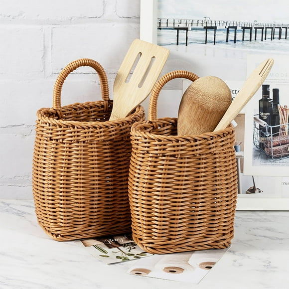 Angoily Woven Basket, Hanging Wicker Basket with Handle, Hand-Woven Storage Basket Wall Flower Basket Vase Organizer Rattan Box Willow Planter for Farmhouse Decor, Flower Girl Baskets for Weddings