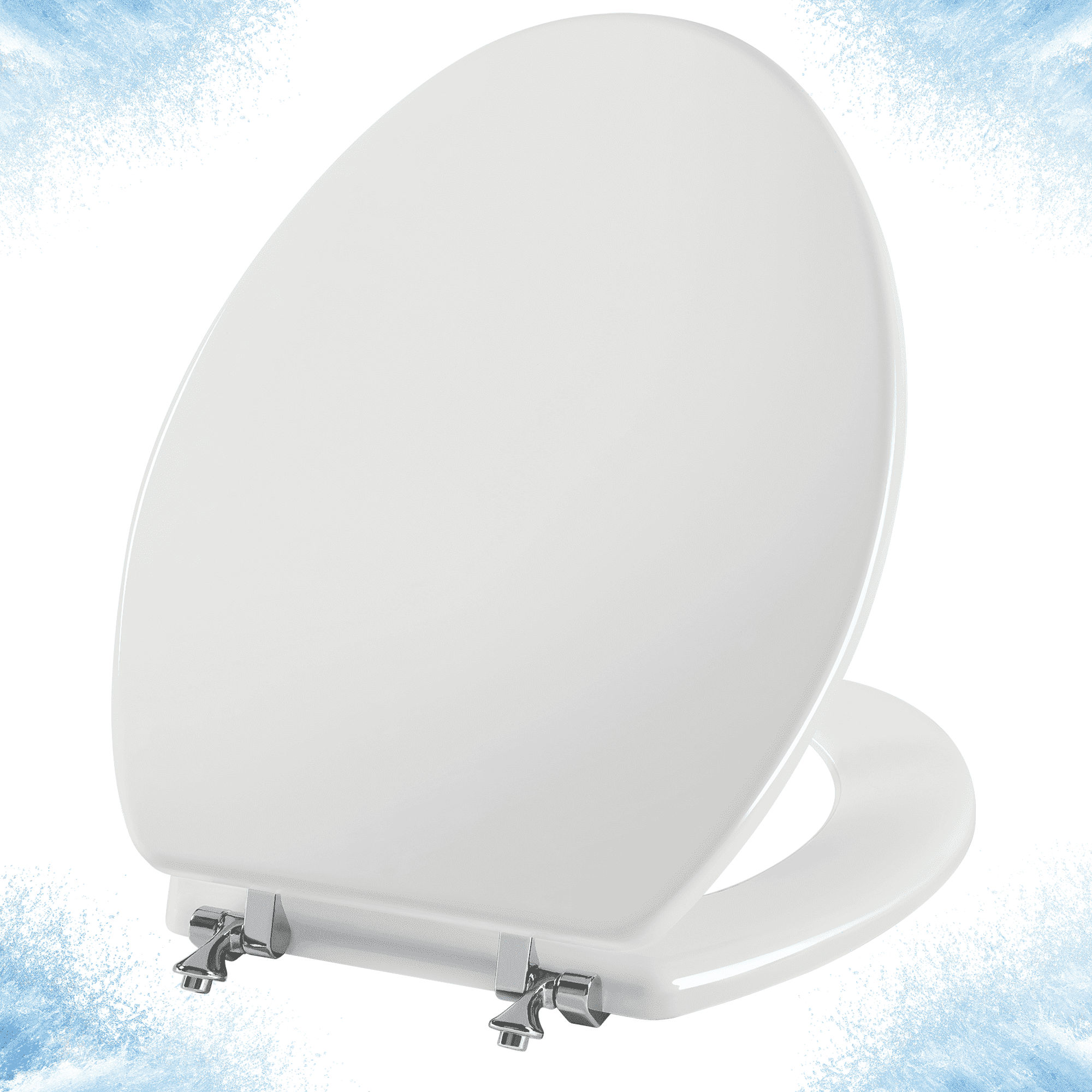 Angol Shiold Wood Elongated Toilet Seat, White Toilet Seat, Easy Clean, Metal Hinges ( Elongated 18.5'', White )