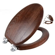 Angol Shiold Wood Elongated Toilet Seat with Quiet Close, Easy Clean, Quick-Release Metal Hinges ( Elongated 18.5'', Dark Walnut )
