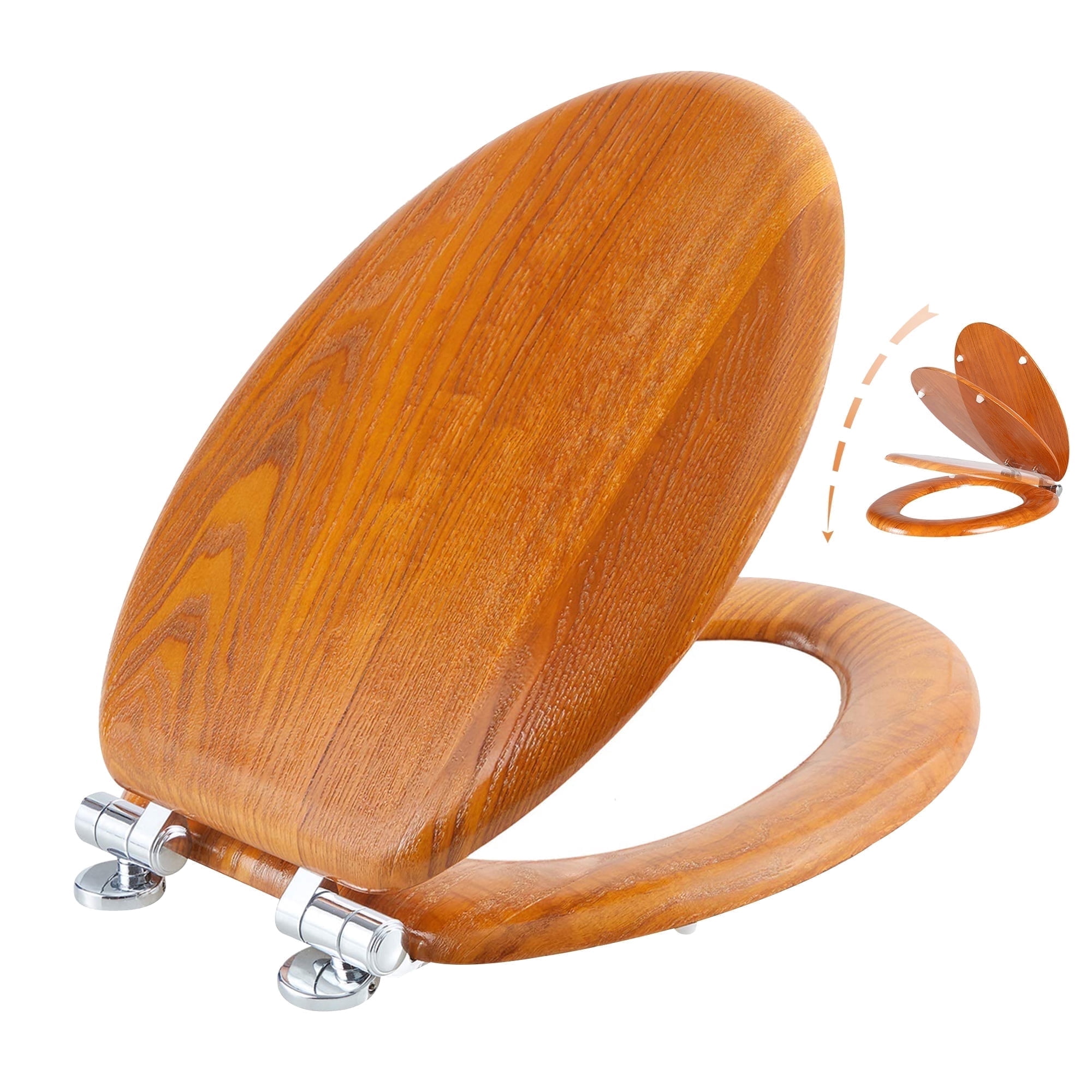 Angol Shiold Wood Elongated Toilet Seat with Quiet Close, Easy Clean, Quick-Release Metal Hinges ( Elongated 18.5'', Warm Brown )