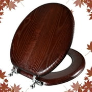 Angol Shiold Wood Round Toilet Seat, Easy Clean, Metal Hinges ( Round 16.5'', Dark Walnut )