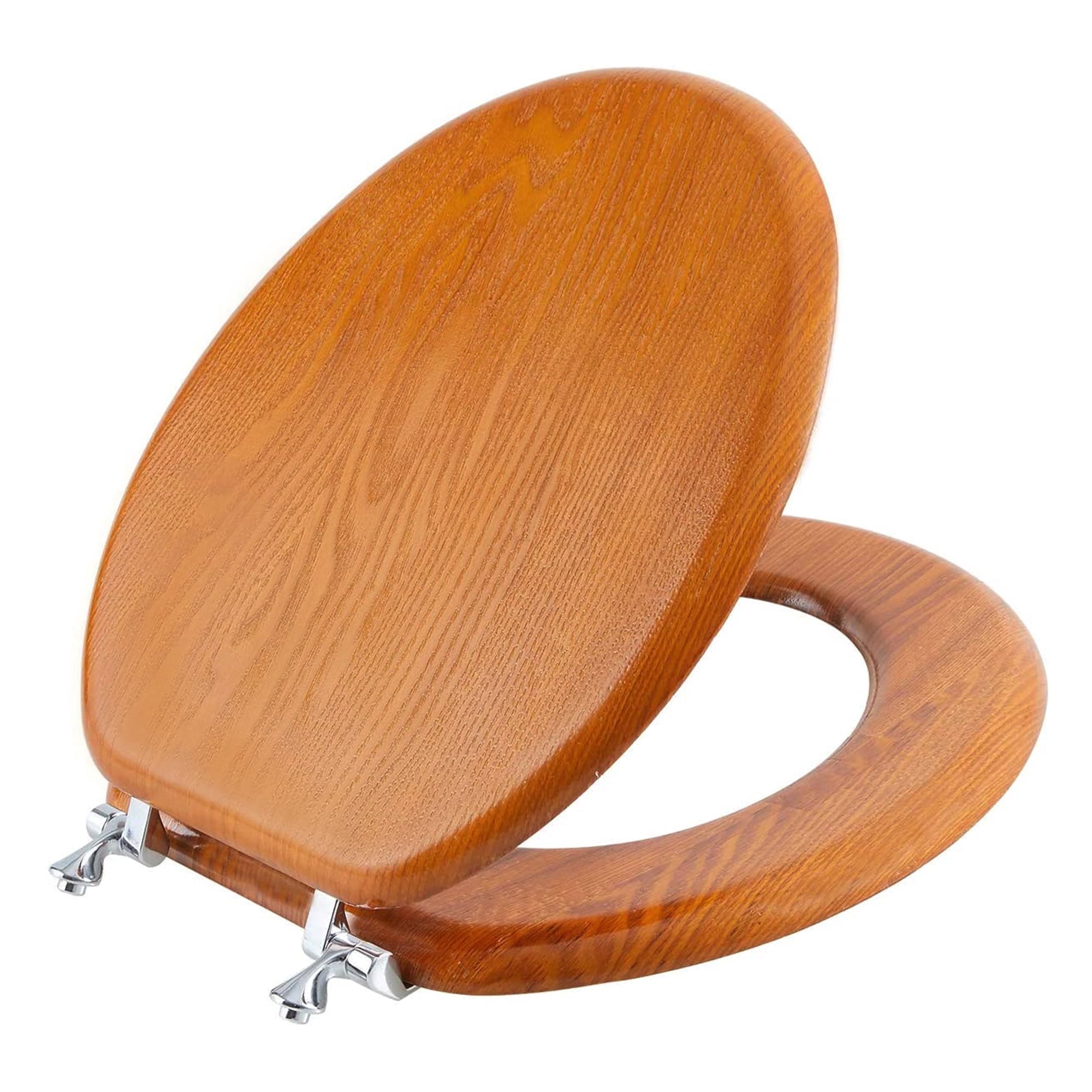 Angol Shiold Wood Round Toilet Seat, Easy Clean, Metal Hinges ( Round 16.5'', Warm Brown )