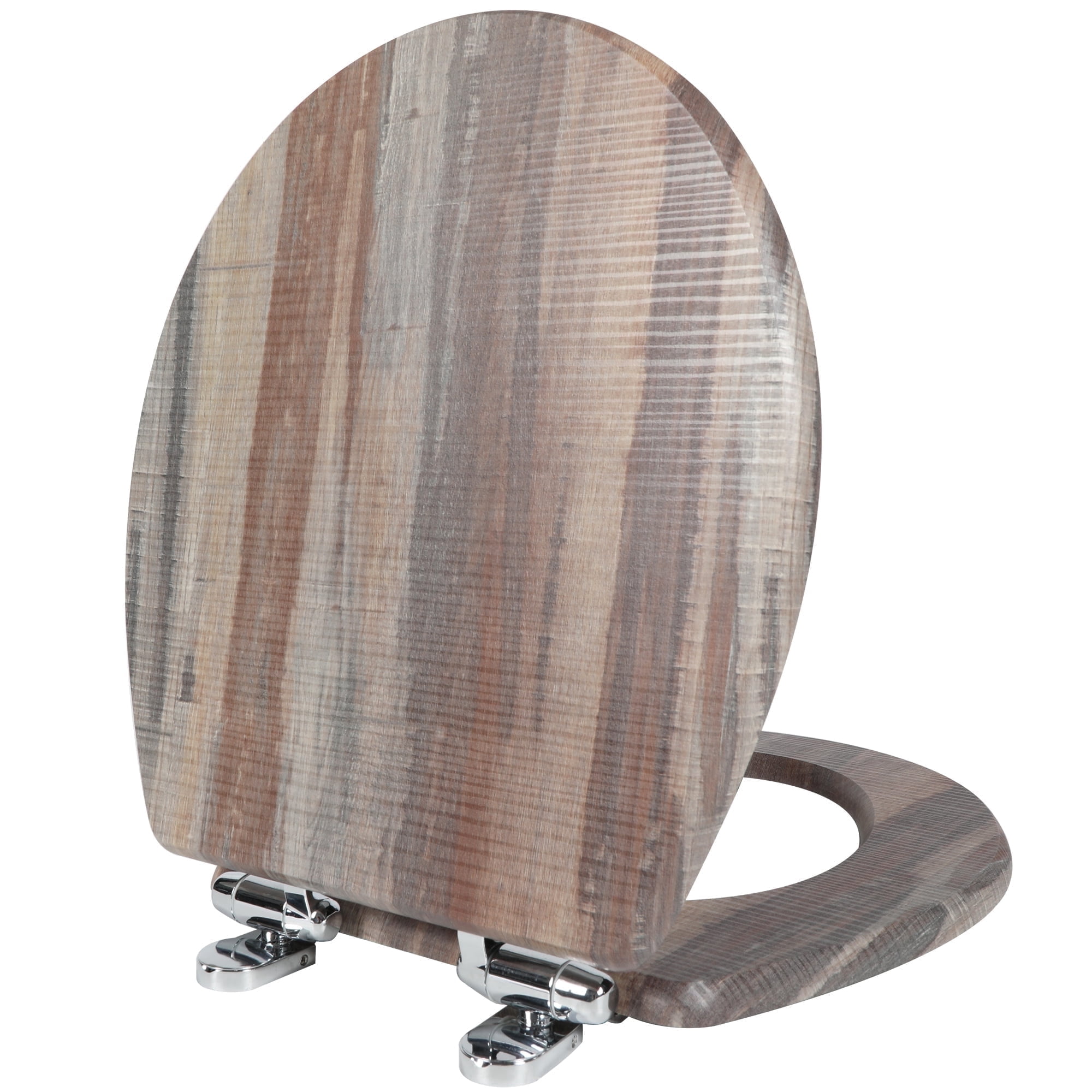 Angol Shiold Wood Round Toilet Seat with Quiet Close, Easy Clean, Quick-Release Metal Hinges ( Round 16.5'', Dark Board )