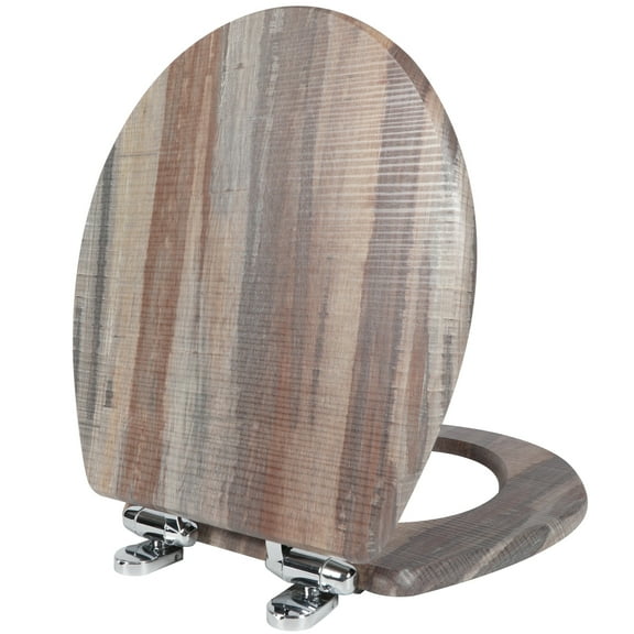 Angol Shiold Wood Round Toilet Seat with Quiet Close, Easy Clean, Quick-Release Metal Hinges ( Round 16.5'', Dark Board )