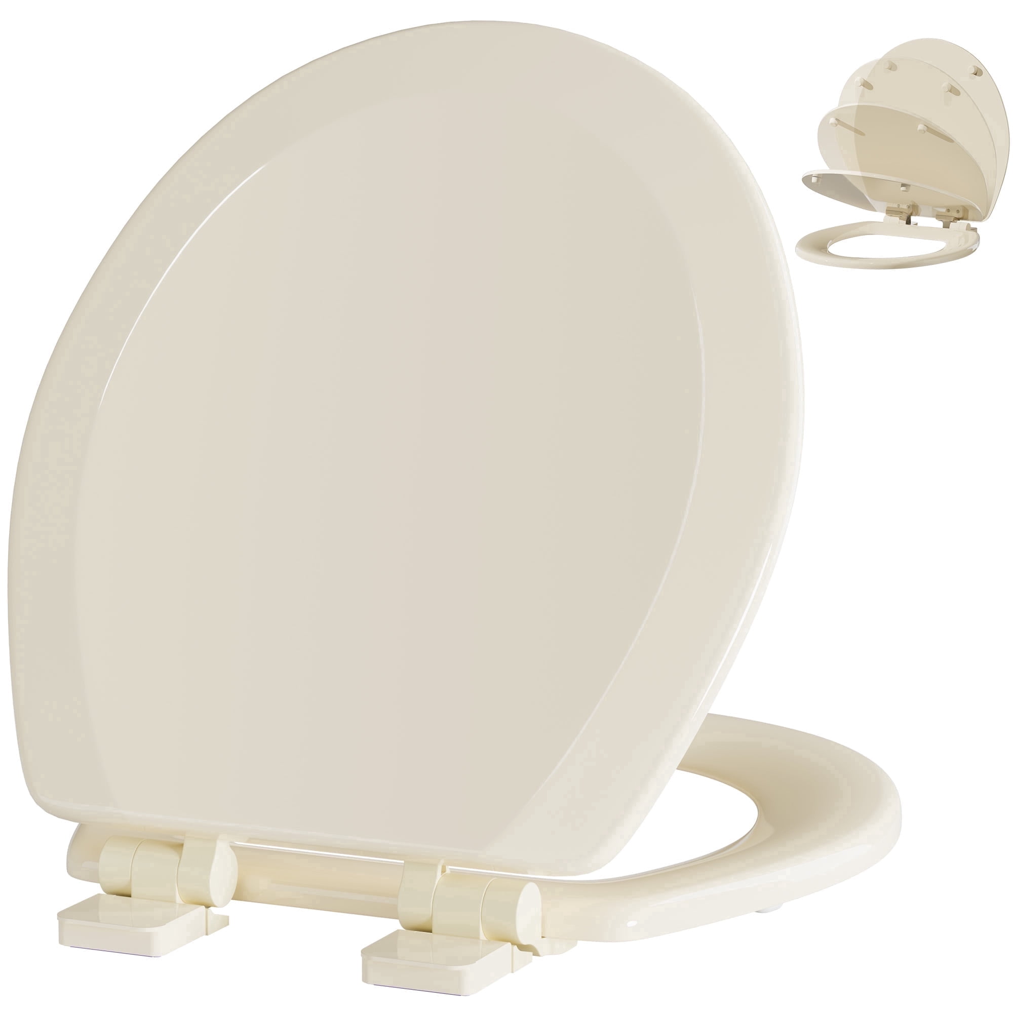 Angol Shiold Wood Toilet Seat with Non-Slip Adjustable Hinges, Quiet-Close ( Beige, Round 16.5'' )