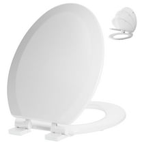 Angol Shiold Wood Toilet Seat with Non-Slip Adjustable Hinges, Quiet-Close ( White, Elongated 18.5'' )