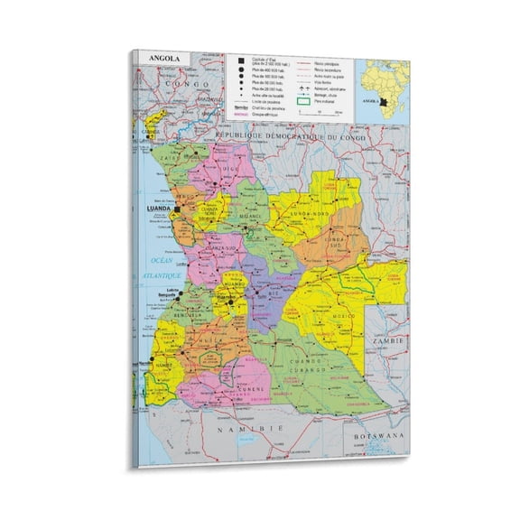 Angola Map Posters Room Aesthetic Poster Print Art Wall Painting Canvas Posters Gifts Modern Bedroom Decor 20x30inch(50x75cm)