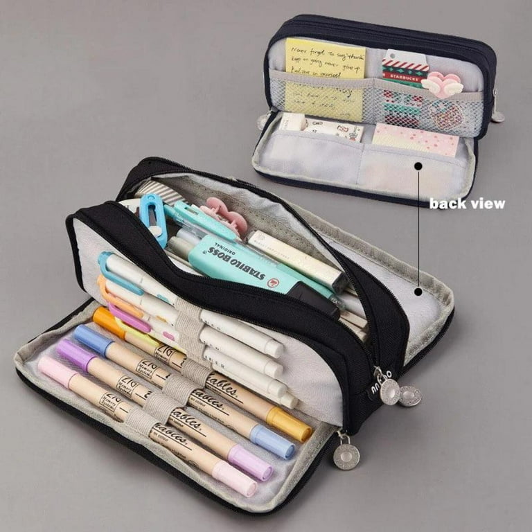Angoo Double Sided Pencil Case Dual Canvas Pocket Art Bag Pouch School Travel Friendly