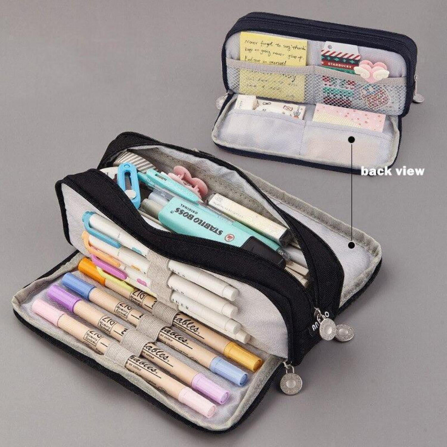 Angoo Pencil Case Dual Side Canvas Pouch Stationery Travel Bag