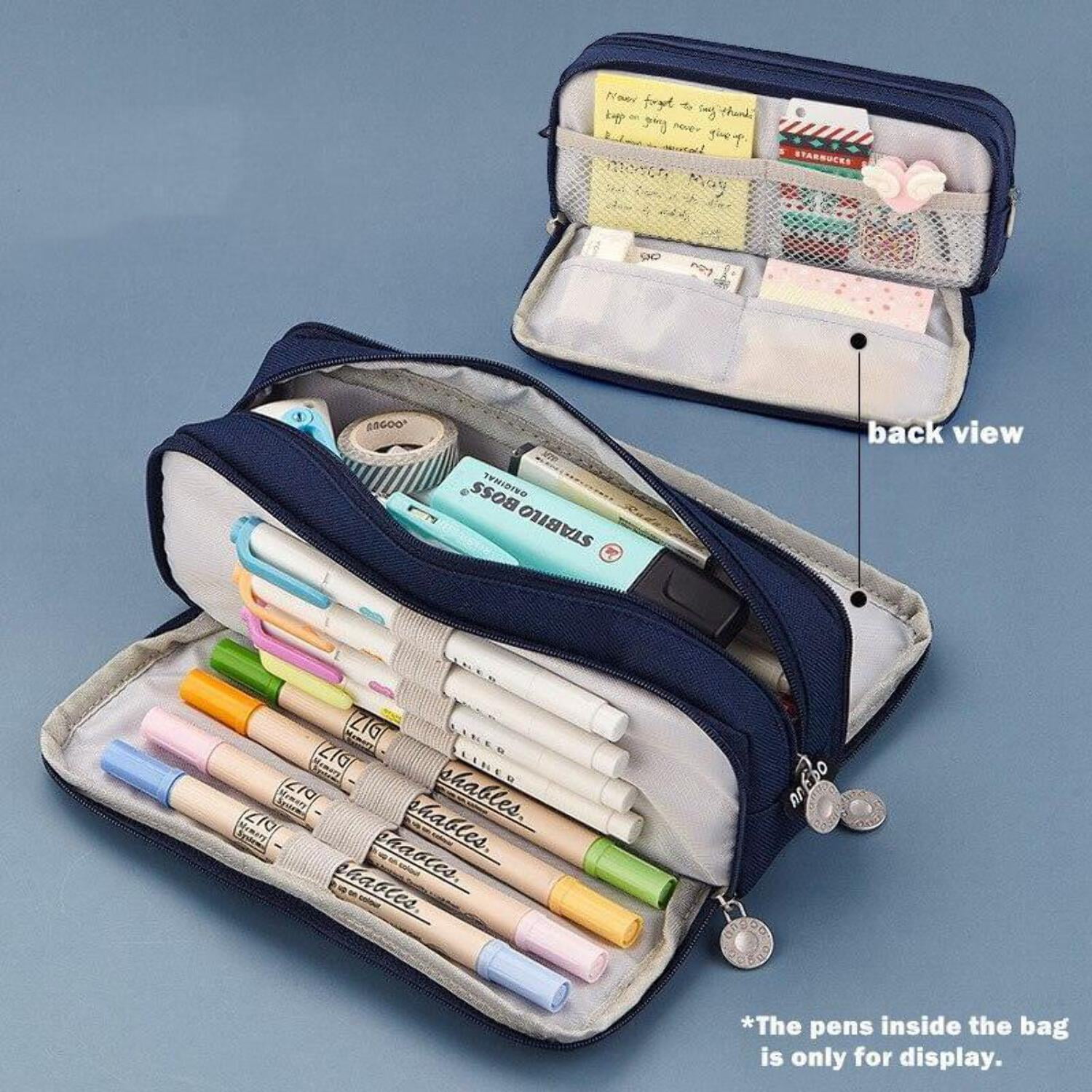 Angoo Pencil Case Dual Side Canvas Pouch Stationery Travel Bag 