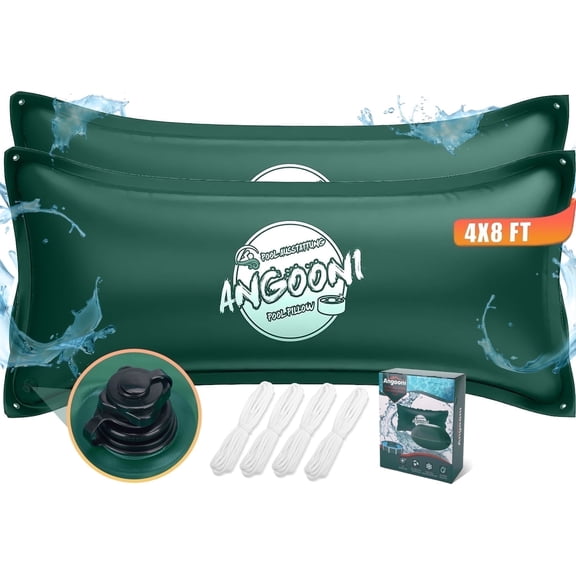 Angooni 2 pack 4x8FT Heavy-Duty Green Pool Pillow - 0.4mm Thick PVC, Sturdy Ropes, Boston Dual-Inflation Valve,  Ideal for Winter No Leakage