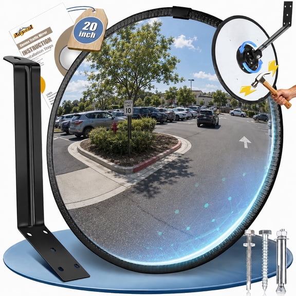 Angooni 20 Inch Shatterproof Acrylic Convex Traffic Security Mirror with Wall Mount, 180 Degree Wide Angle View for Outdoor Safety, Black