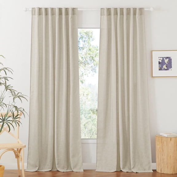 Angora 52"W x 84"L (Pack of 2) Linen Semi Sheer Window Curtains for Bedroom and Living Room