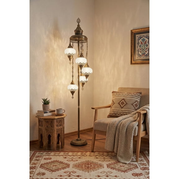 Angora Asli 5 Globe Standing Turkish Lamp | Turkish Moroccan Standing Floor Lamps for Home (70.86")