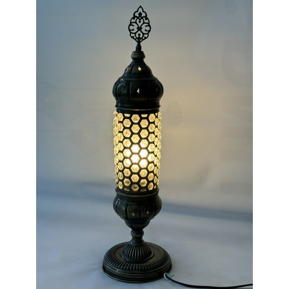 Angora Ayse Table Lamp - Cylinder Style | Blown Glass Turkish Desk Lamps (27.56")