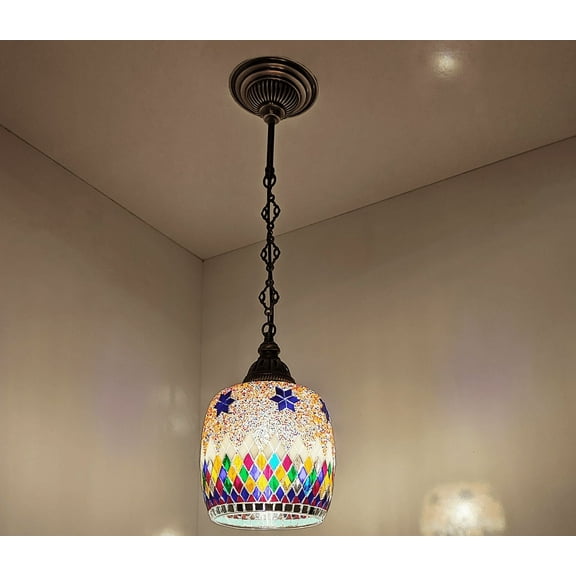 Angora Bennet Turkish Light - Multicolor | Mosaic Glass Turkish Hanging Chandelier Lamp (26.38")