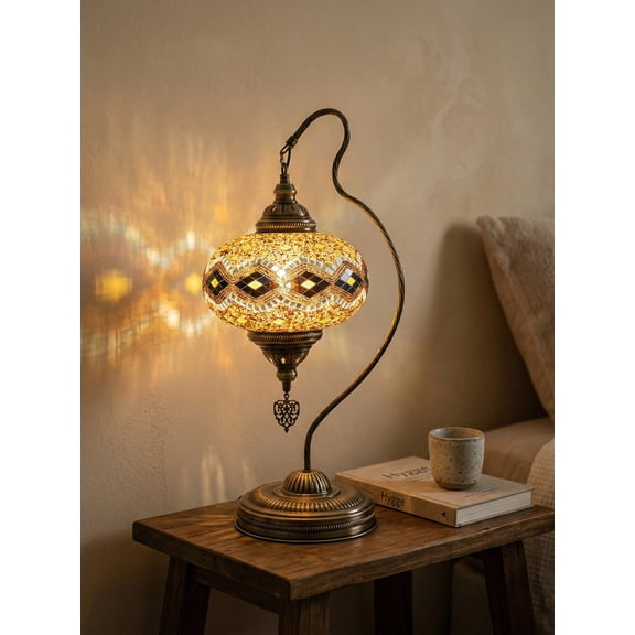 Angora Carmo Turkish Light | Turkish Moroccan Mosaic Glass Desk Lamp for Living Room (25.60")