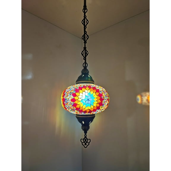 Angora Ece Hanging Turkish Large Globe Light | Turkish Moroccan Chandelier Lamps for Home (23.62")