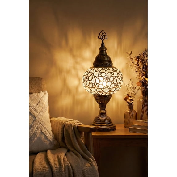 Angora Elif Small Decorative Table Lamp | Turkish Blowing Glass Desk Lamps (13.38")