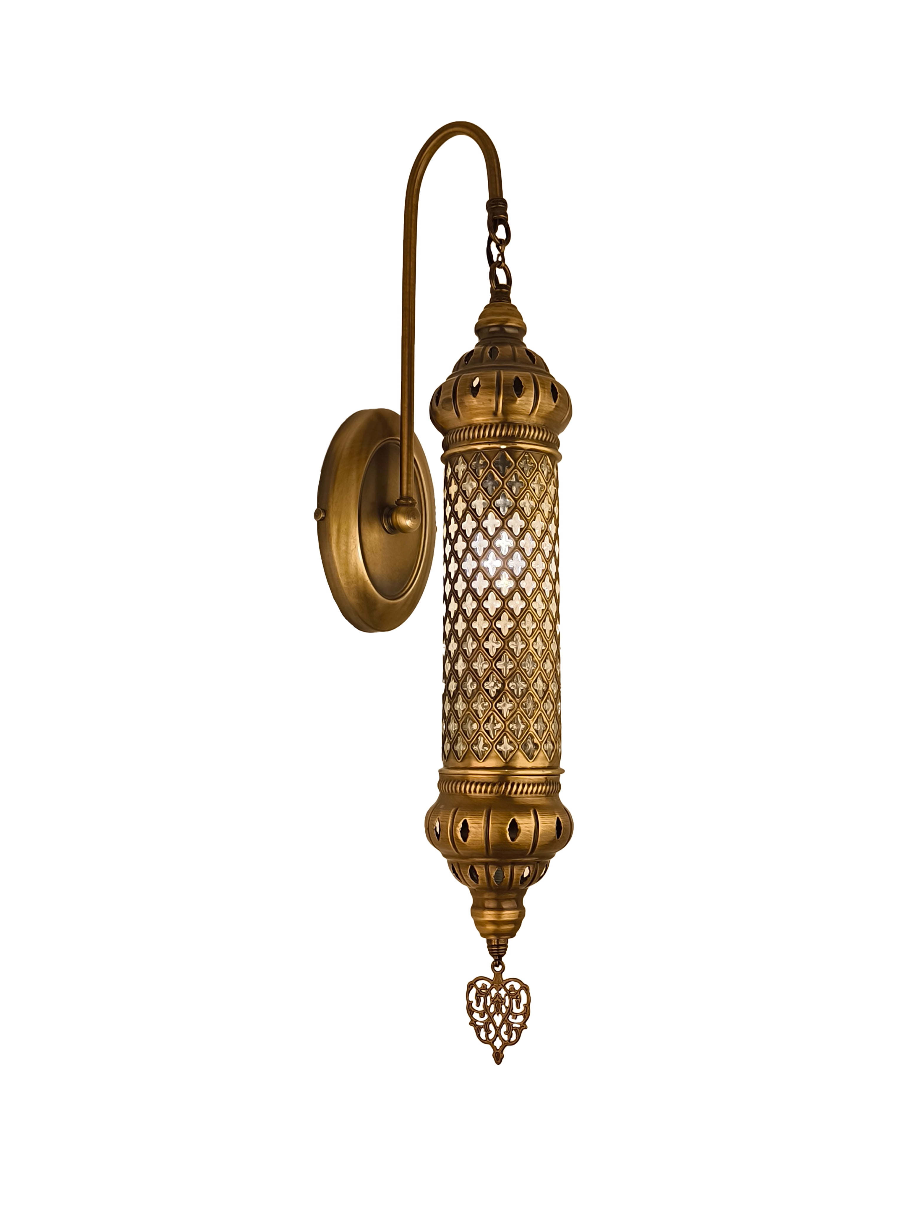 Handcrafted Turkish Brass and Glass Wall Sconce, 23.62"