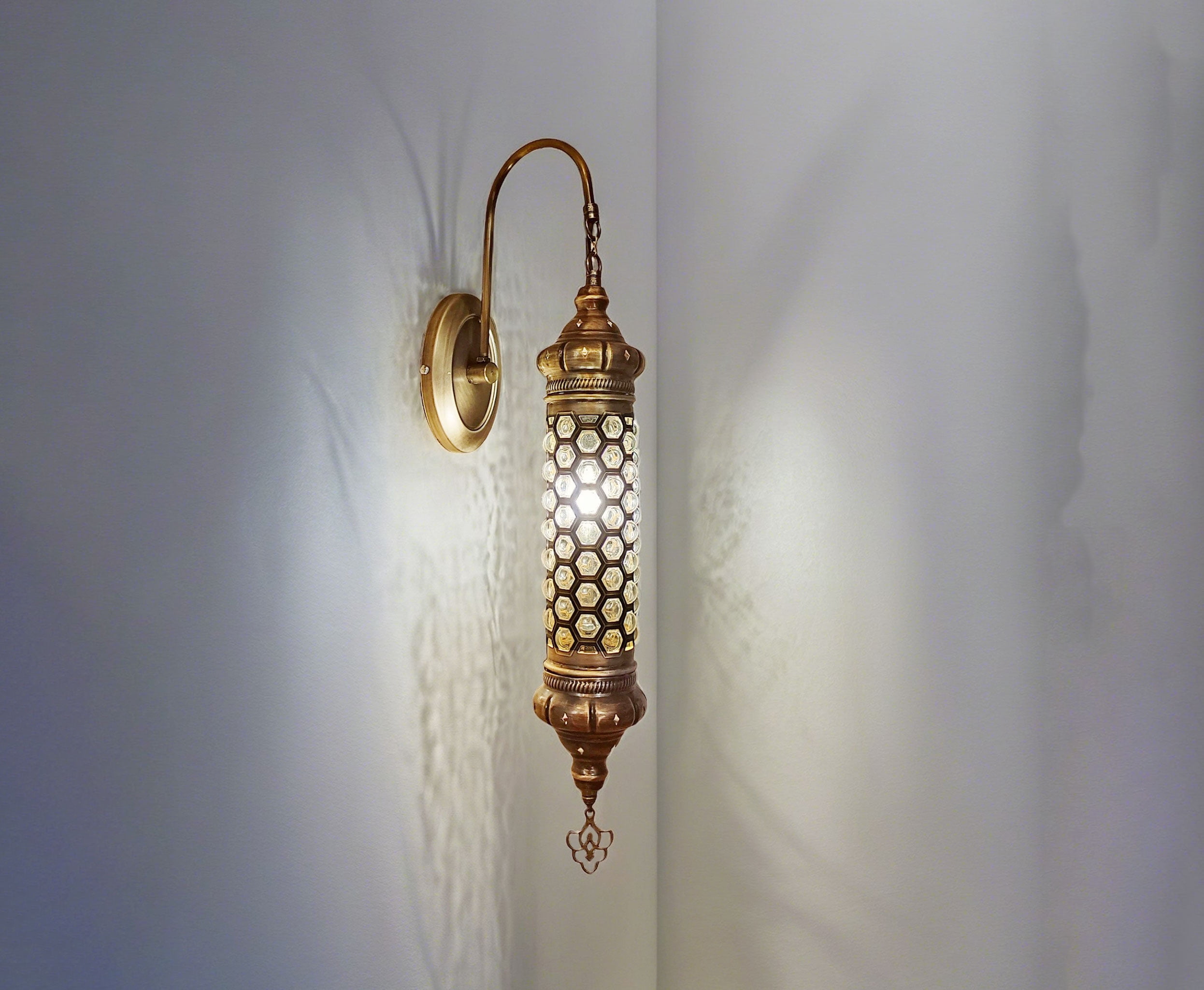 Justin 24" Bronze-Plated Iron and Glass Moroccan Wall Sconce