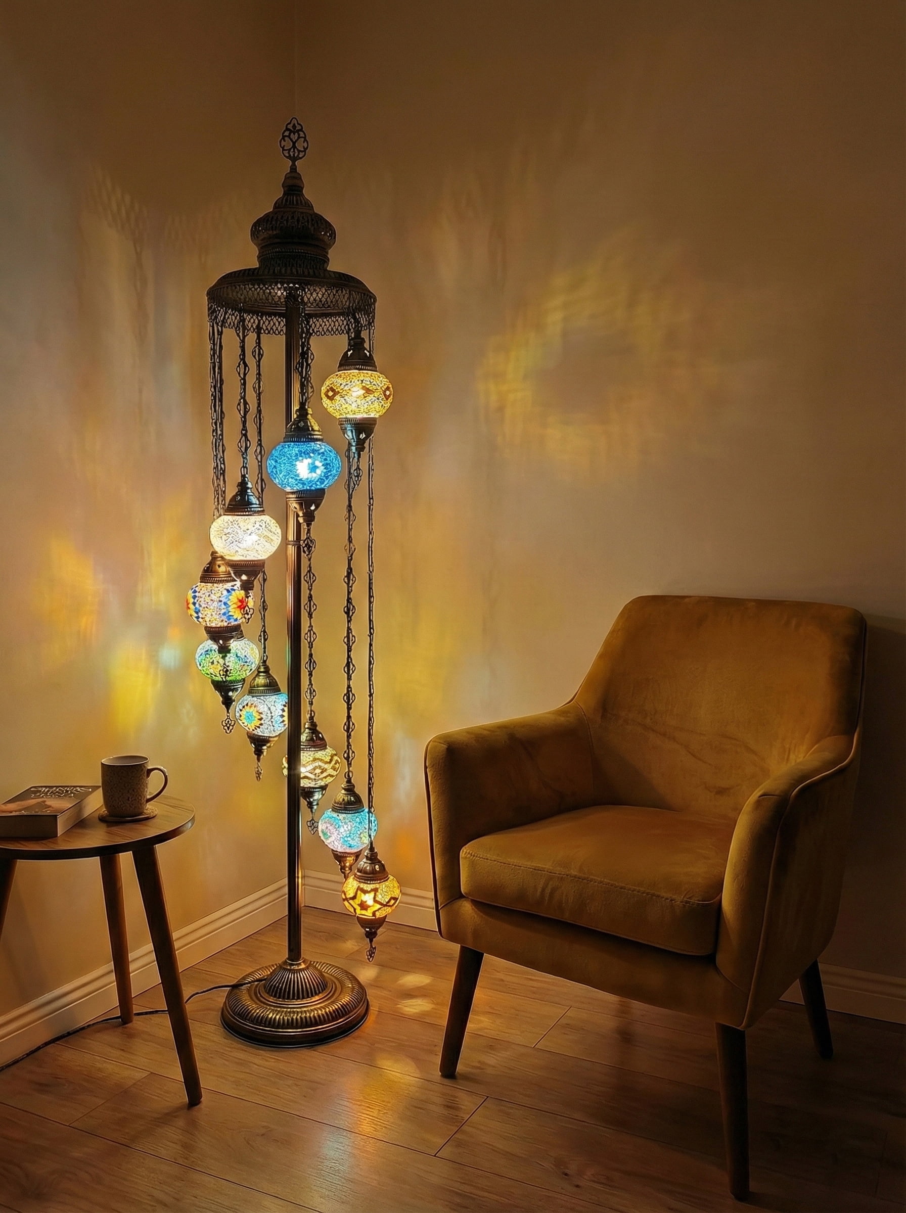 Angora Mert 9 Globe Standing Turkish Lamp - Multicolor | Turkish Floor Lamps for Home (75")
