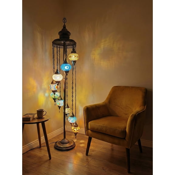 Angora Mert 9 Globe Standing Turkish Lamp - Multicolor | Turkish Floor Lamps for Home (75")