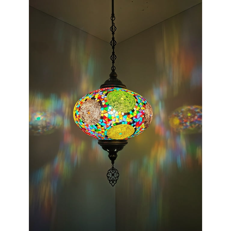 Angora Rene Hanging Globe Light Multi Color Mosaic Glass Chandelier Lamps for Home 33.46