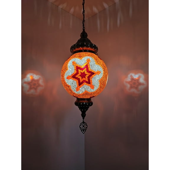 Angora Rene Hanging Globe Light - Red Orange | Turkish Moroccan Chandelier Lamps for Home (39.37")
