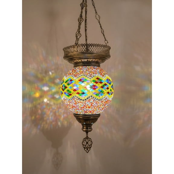 Angora Sofia Turkish Lighting | Mosaic Glass Turkish Moroccan Chandelier Lamps for Home (26.38")